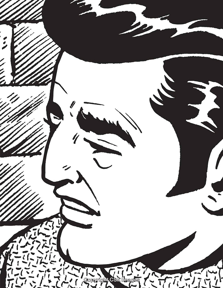 Side Profile of a Man in Vintage Comic Style Illustration