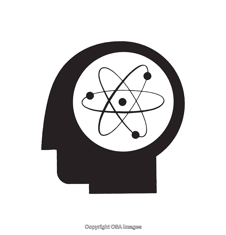 Silhouette of a Head With an Atomic Symbol for Thought and Science