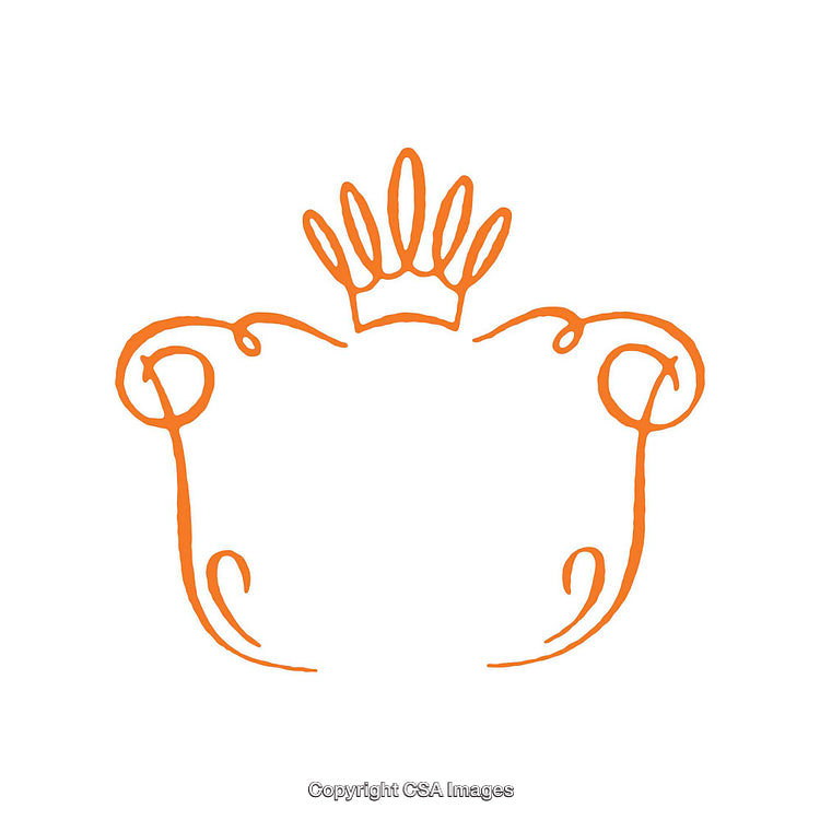 Creative Orange Line Drawing of a Crown and Scrollwork Design
