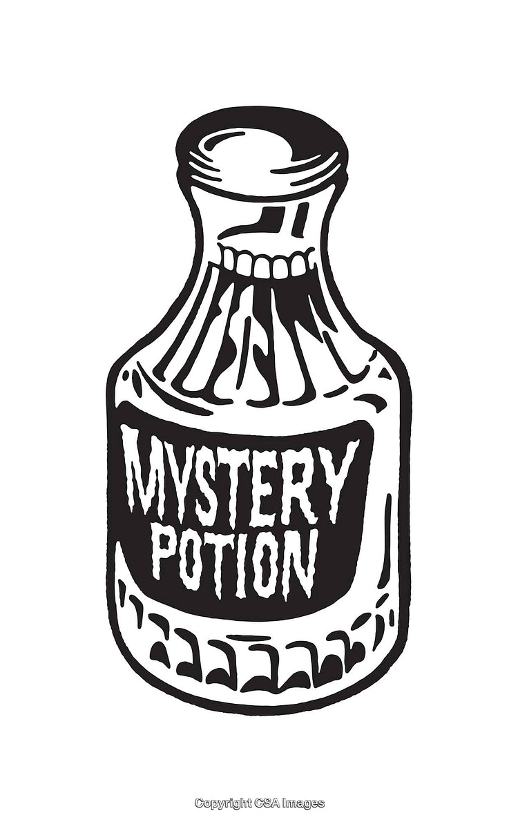 Black and White Mystery Potion Bottle Line Art Illustration