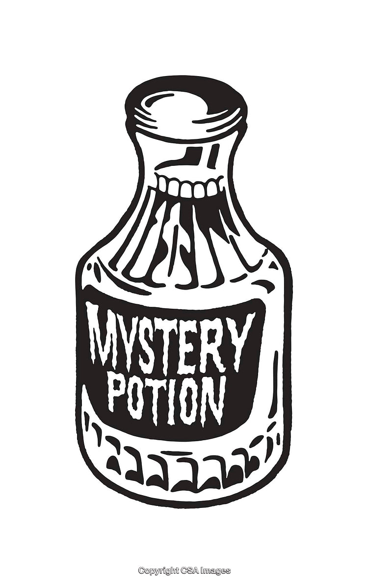 Black and White Mystery Potion Bottle Line Art Illustration