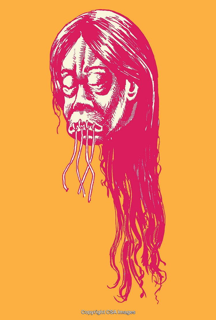 Vibrant Illustration of Hairy Head with Unique Facial Elements