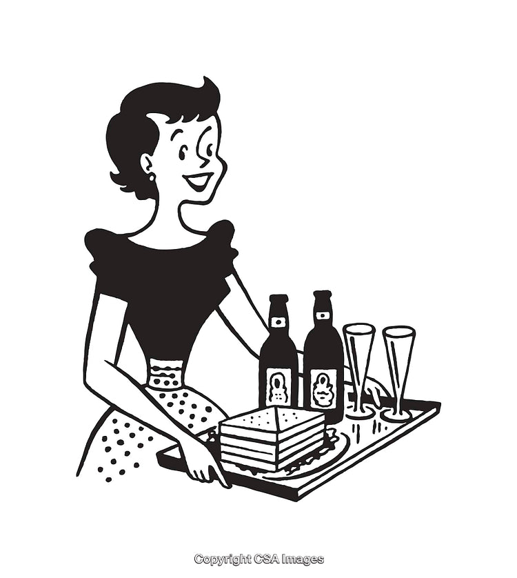 Vintage Illustration of a Woman Serving Refreshments on a Tray
