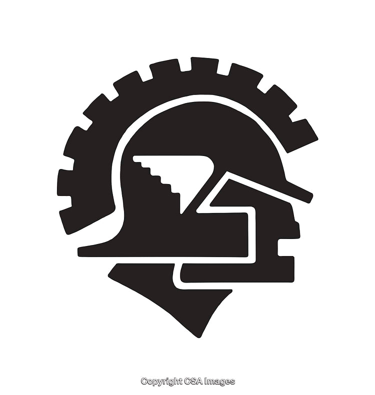 Black and White Line Art of Geometric Profile with Helmet