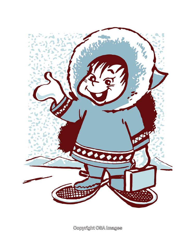 Charming Illustration of Arctic Child Waving in Snowy Setting