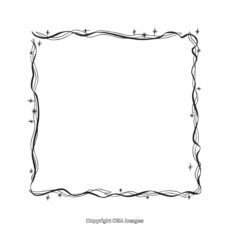 Black And White Decorative Border With Swirling Lines And Star Accents