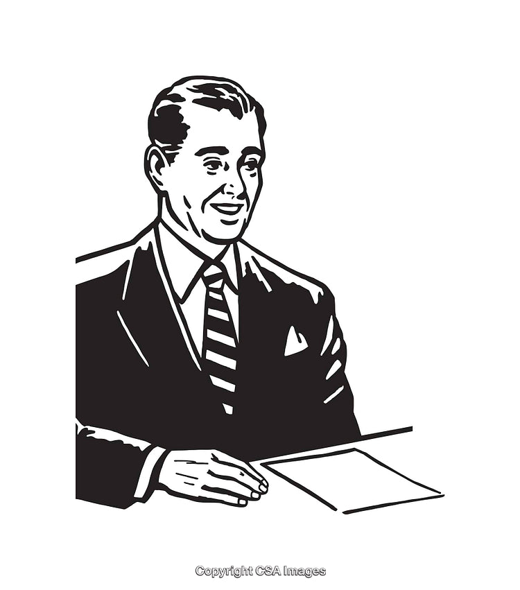Black and White Illustration of Professional Man in Vintage Style