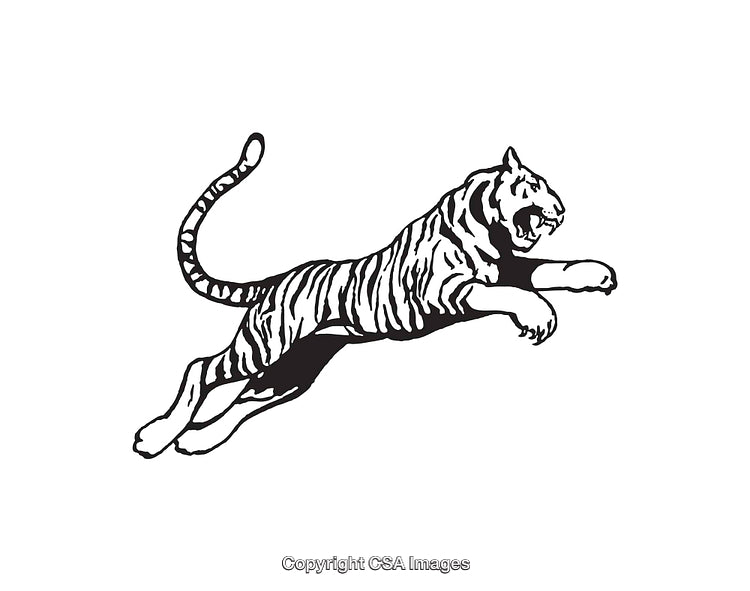 Black and White Line Art of a Jumping Tiger