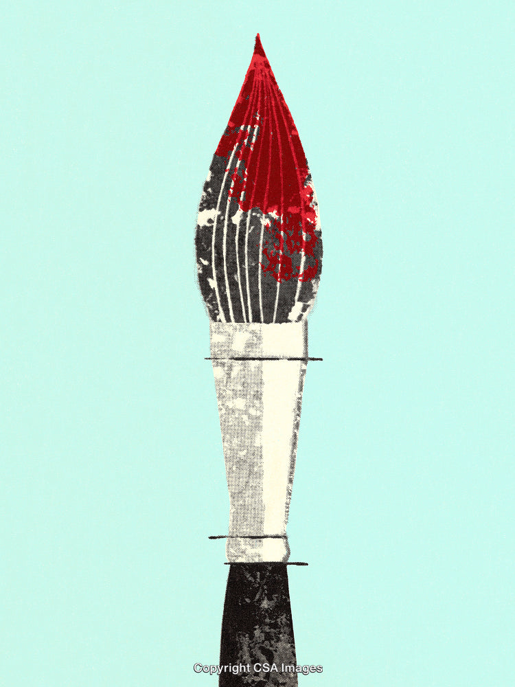 Abstract Artistic Paintbrush in Minimalist Style with Vibrant Red Highlights