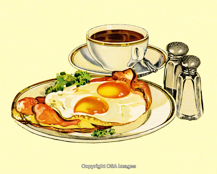 Classic Breakfast Plate with Coffee, Eggs, and Bacon