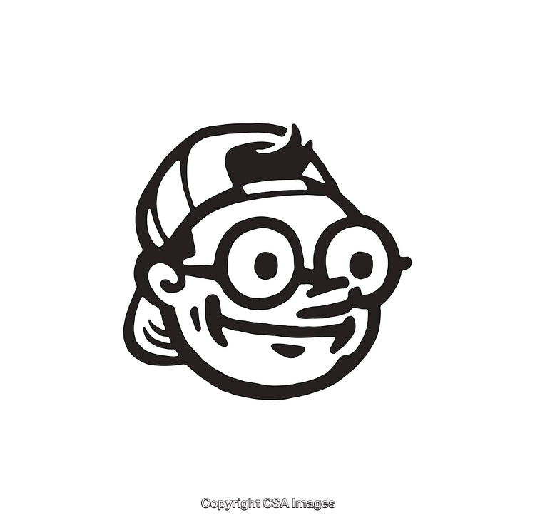 Black and White Line Art of a Friendly Character Wearing Glasses