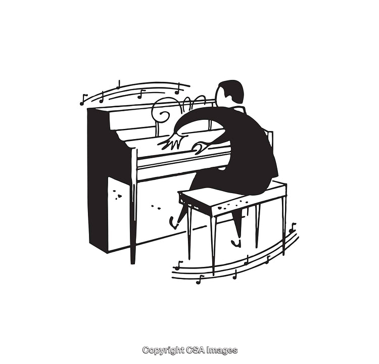 Black And White Illustration of a Pianist Playing Music with Passion