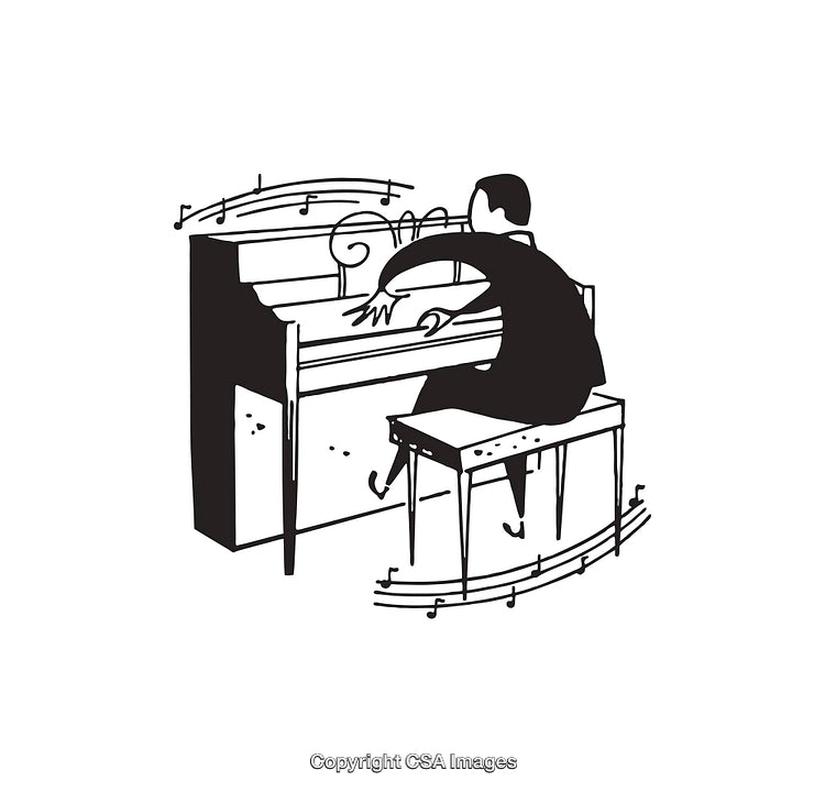 Black And White Illustration of a Pianist Playing Music with Passion