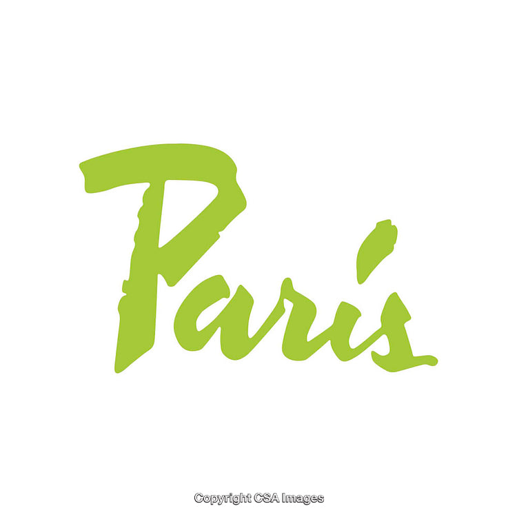 Bright Green Calligraphy Text Featuring the Word Paris on White Background