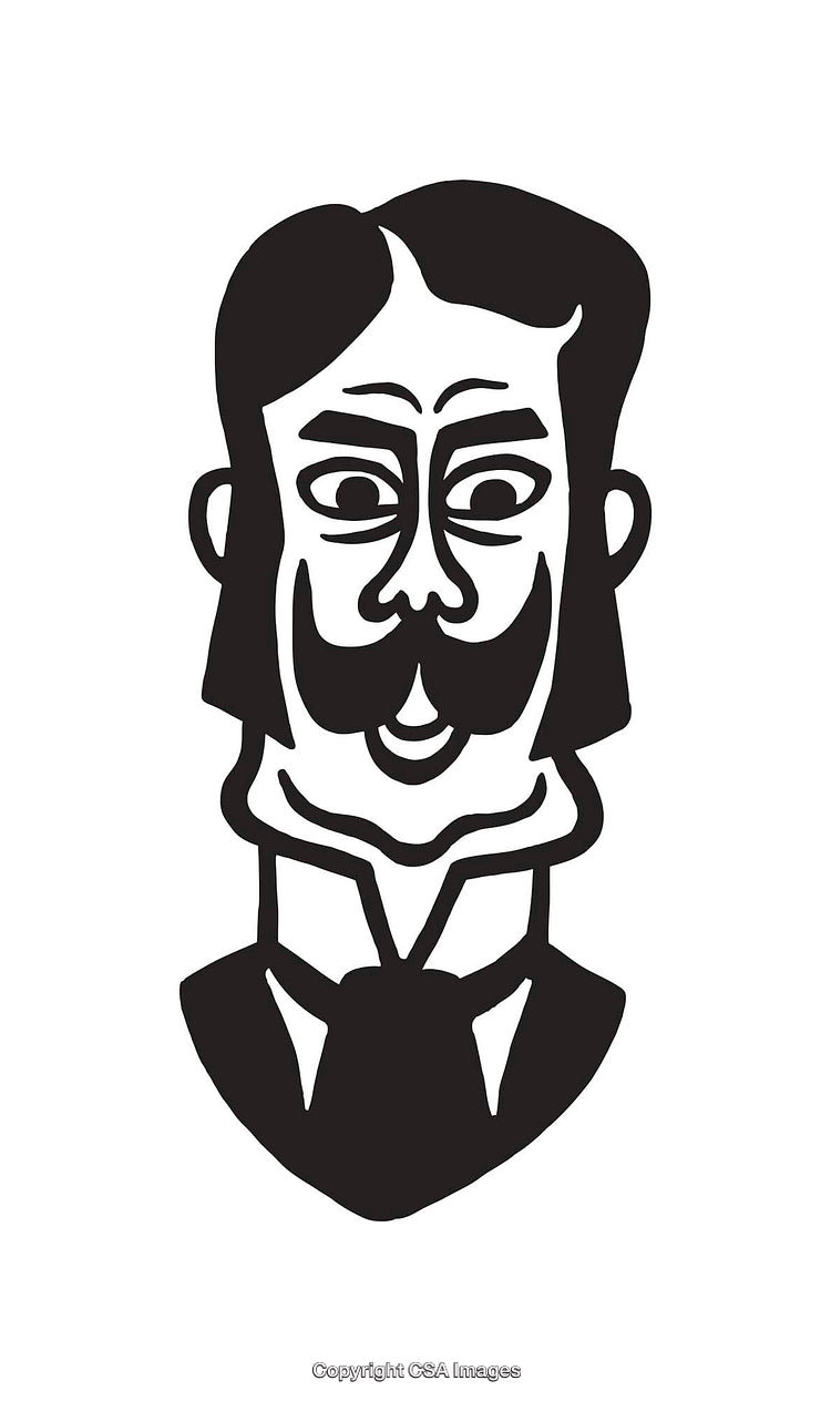 Black And White Stylized Line Art Portrait Of A Man With Mustache