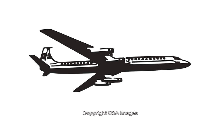 Black and White Line Art Illustration of a Commercial Airplane