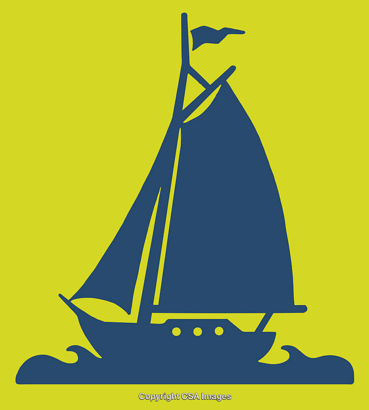 Sailboat Silhouette on Vibrant Green Background Art Illustration