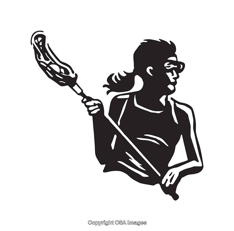 Black and White Line Art of a Lacrosse Player in Action