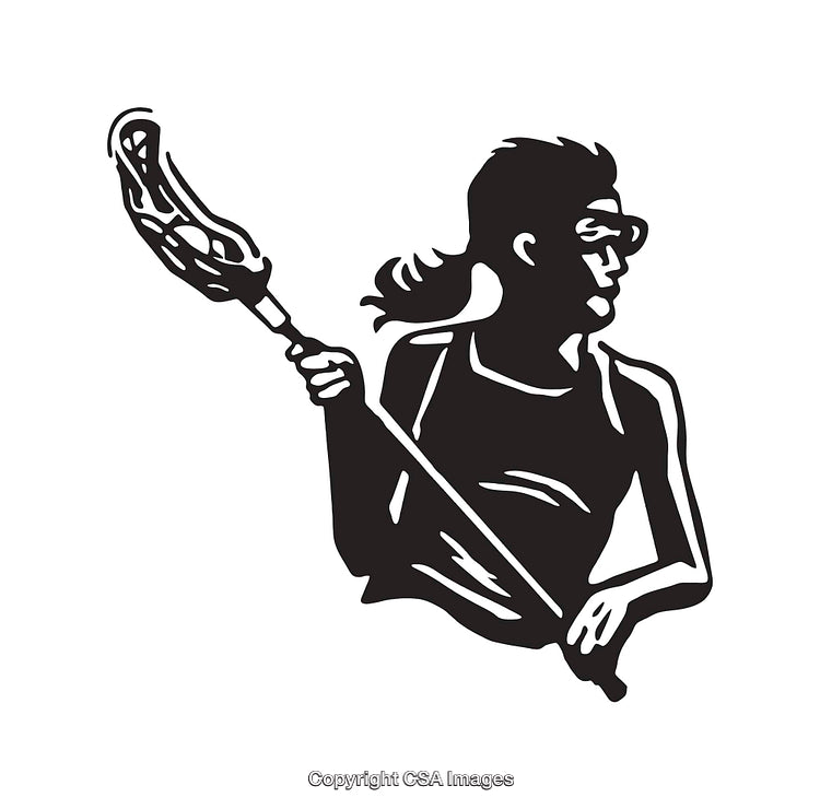 Black and White Line Art of a Lacrosse Player in Action