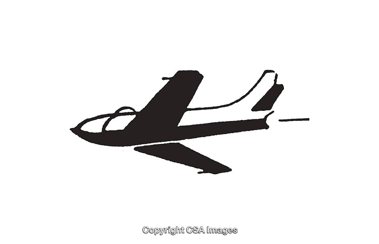 Black and White Illustration of a Jet Airplane in Flight