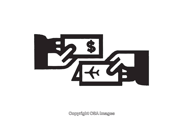 Black and White Icon of Payment and Ticket Exchange