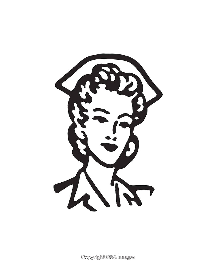 Black And White Line Art Illustration of a Nurse