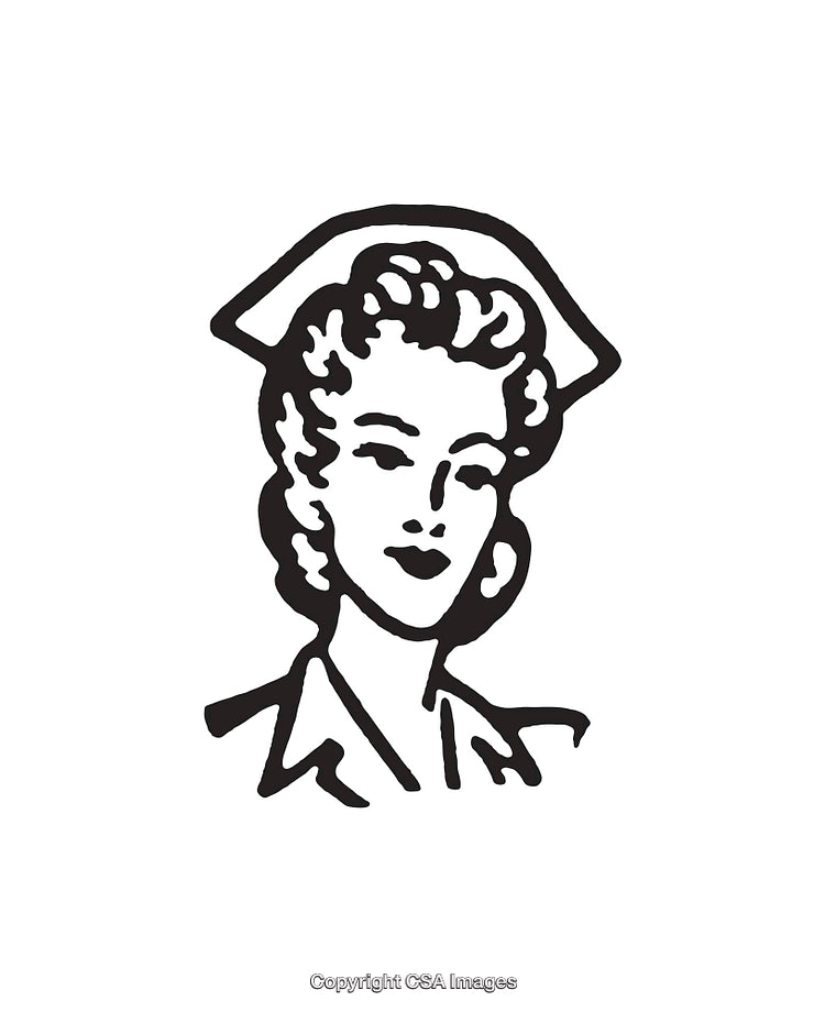 Black And White Line Art Illustration of a Nurse