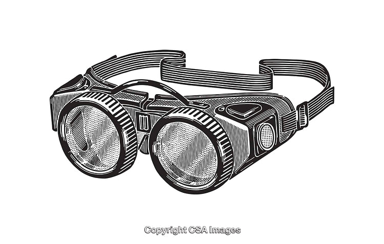 Detailed Black and White Line Art Illustration of Retro Style Goggles