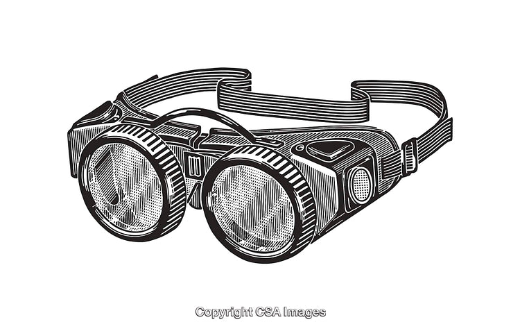 Detailed Black and White Line Art Illustration of Retro Style Goggles