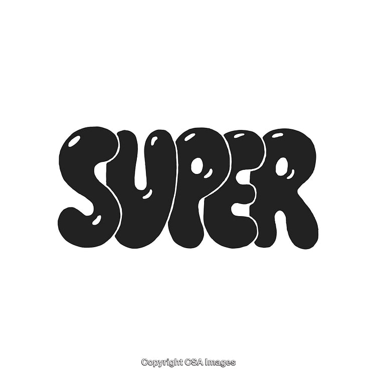 Bubble Lettering Design Featuring the Word 'Super' in Black and White Style