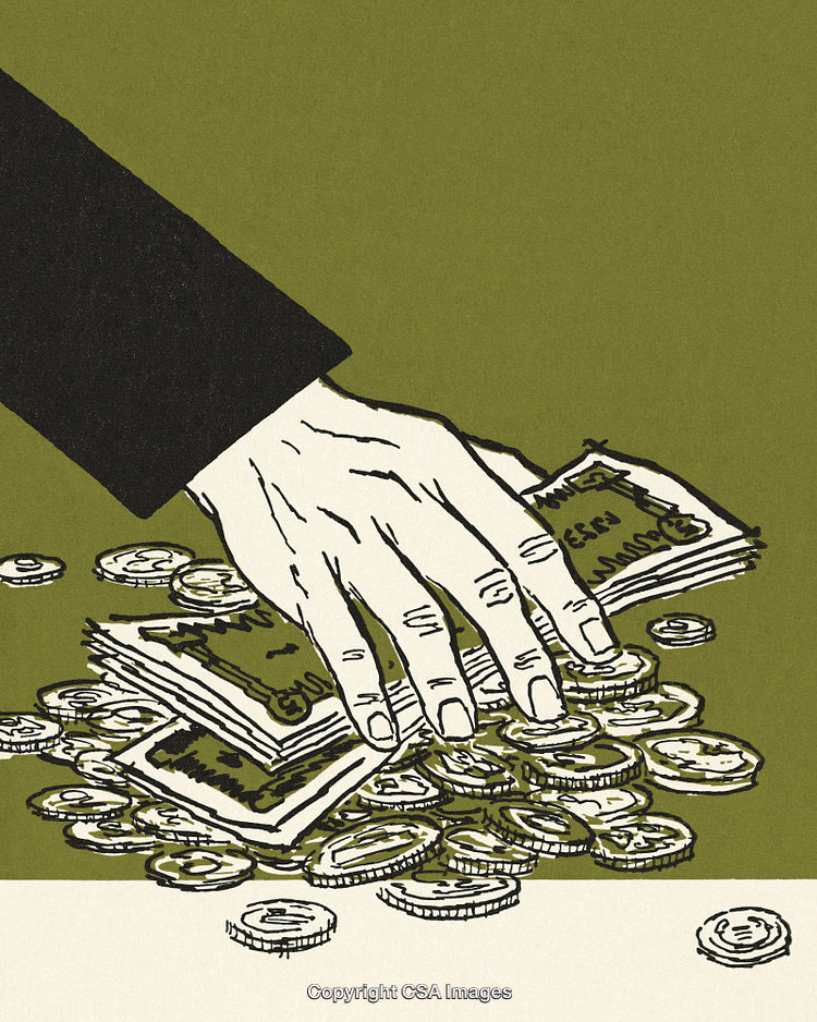 Illustration of Money Handling Depicting Financial Concept with Coins and Cash