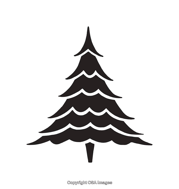 Black and White Line Art of a Simplified Evergreen Tree