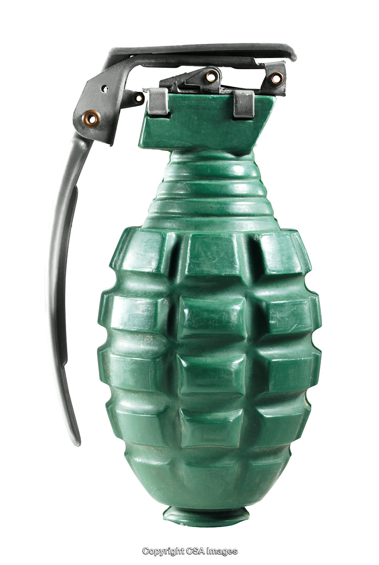 Green Plastic Toy Grenade Isolated on a White Background