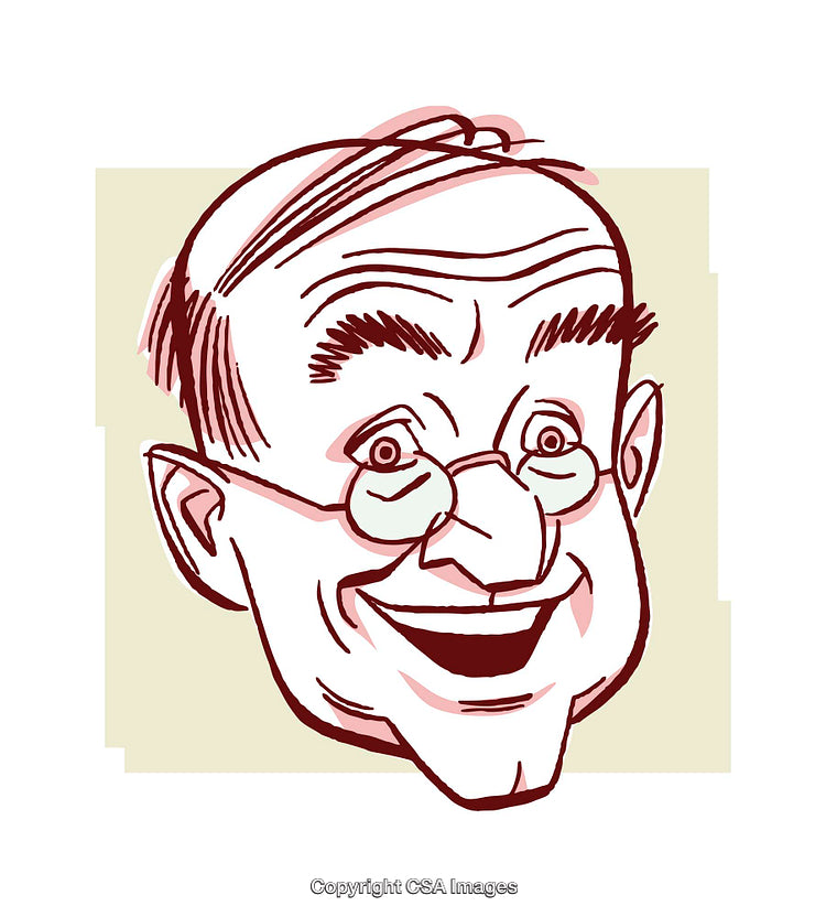 Smiling Cartoon Illustration of a Cheerful Elderly Man With Glasses