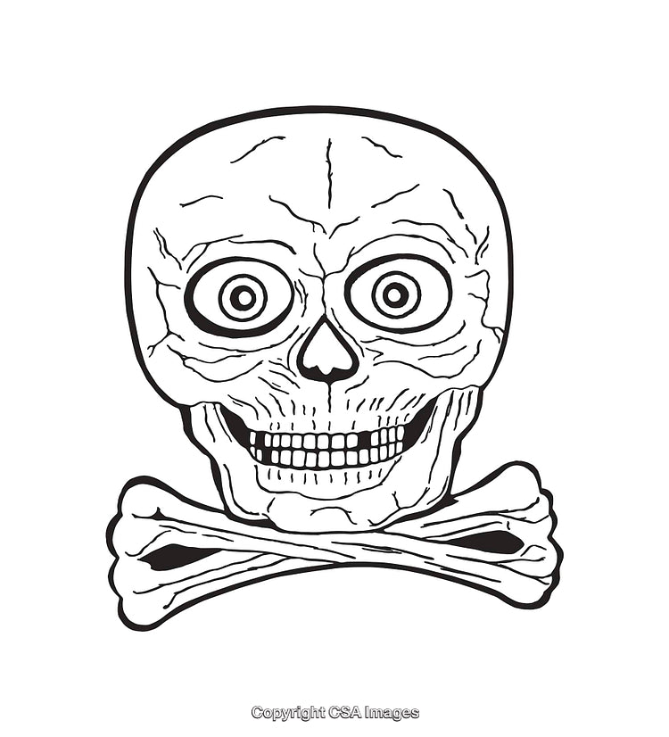 Black and White Illustration of Skull and Crossbones Line Art