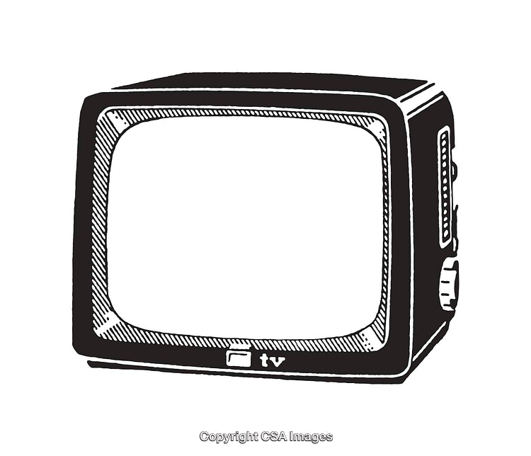 Retro Vintage Television Line Art Illustration in Black and White