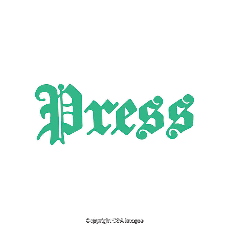 Bold Green Typography 'Press' in Gothic Styled Font on White Background