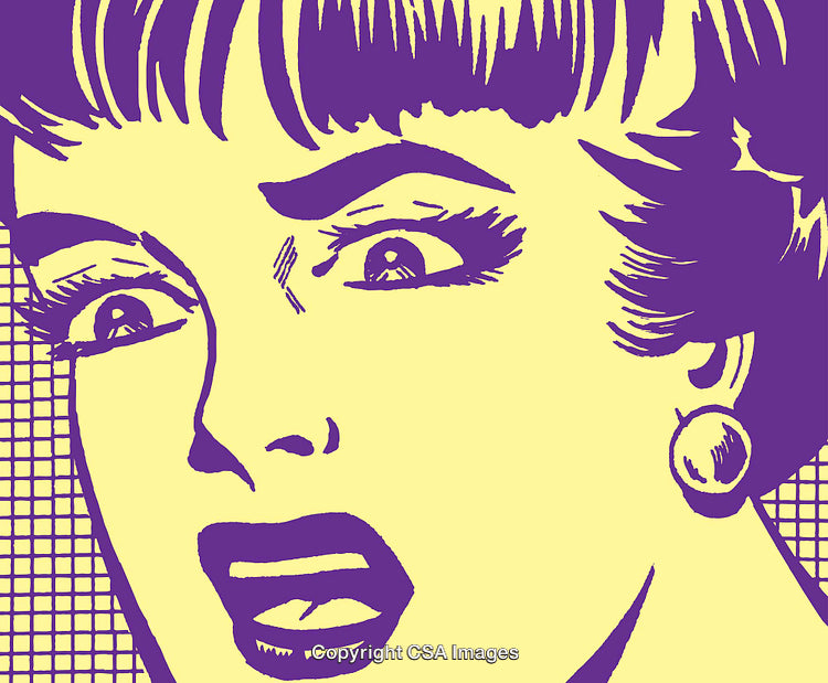 Pop Art Style Illustration of Woman Showing an Expression of Shock and Surprise
