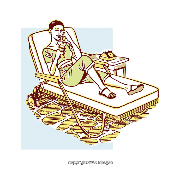 Colorful Illustration of a Woman Relaxing on a Lounge Chair Outdoors