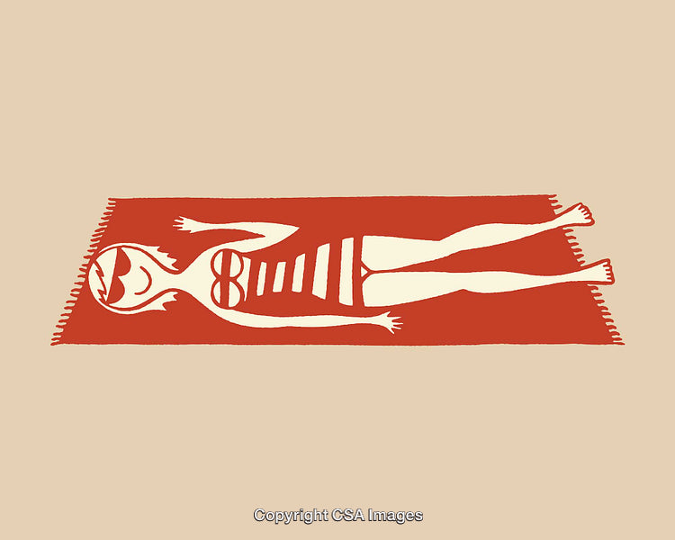 Minimalist Illustration of a Woman Relaxing on a Blanket in the Sun