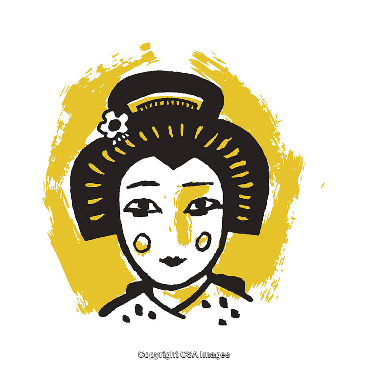 Illustration of a Stylized Geisha Portrait in Yellow and Black Colors