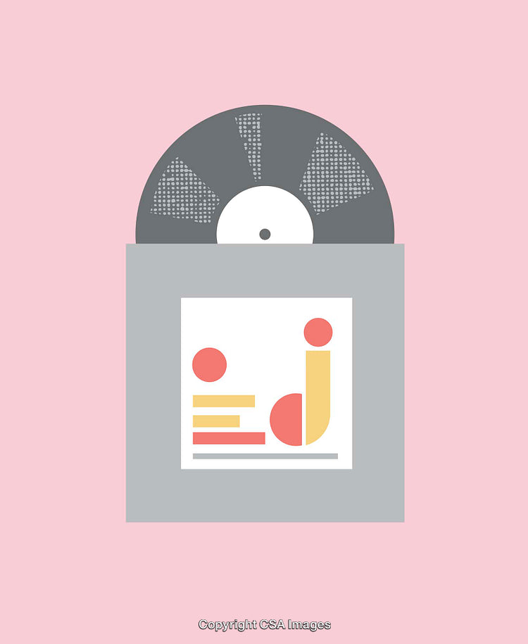 Minimalist Vinyl Record Design in Pastel Color Style on Pink Background