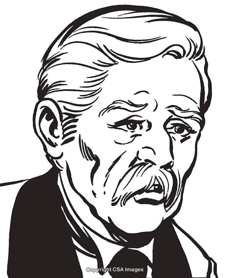 Vintage Line Drawing of an Elderly Man With Expressive Features