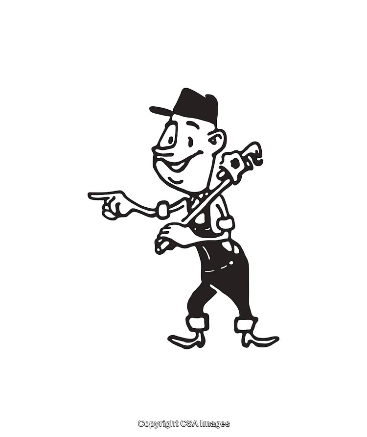 Retro Style Illustration of a Worker Holding a Large Tool in Line Art