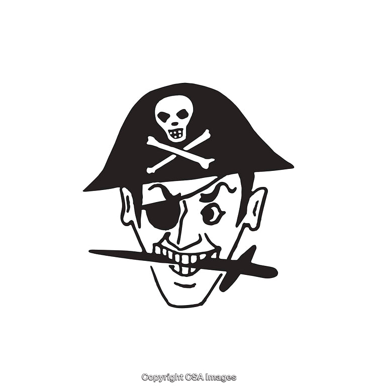 Pirate Illustration Featuring Line Art with a Skull and Dagger