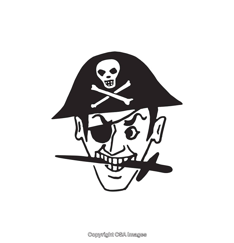 Pirate Illustration Featuring Line Art with a Skull and Dagger