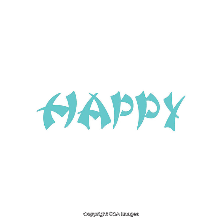 Blue Happy Word Artistic Typography Design on White Background
