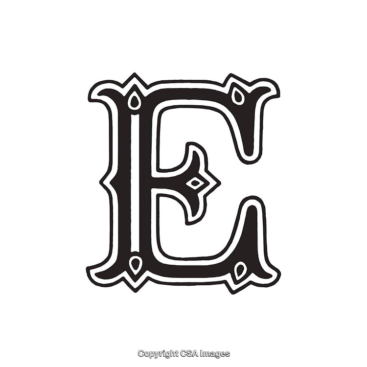 Ornate Gothic Styled Letter E With Black and White Design