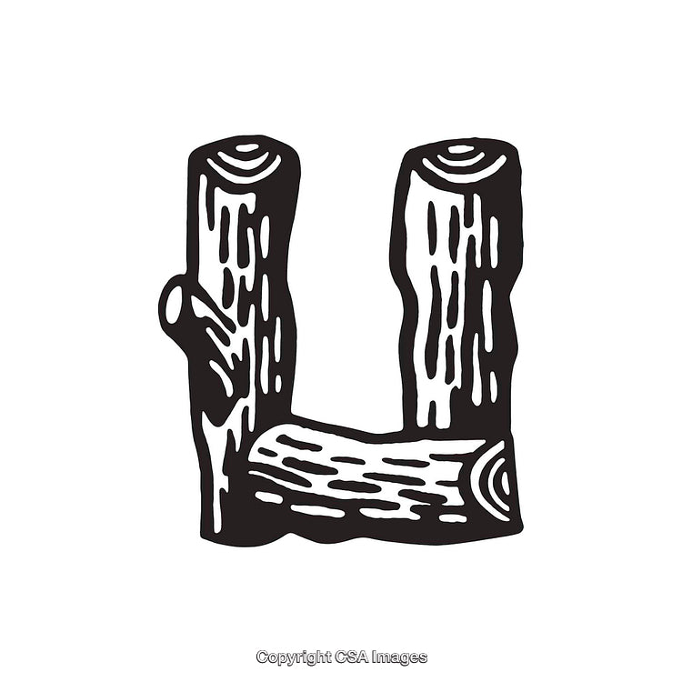 Rustic Letter U Depicted as Wood Log Illustration with Natural Texture