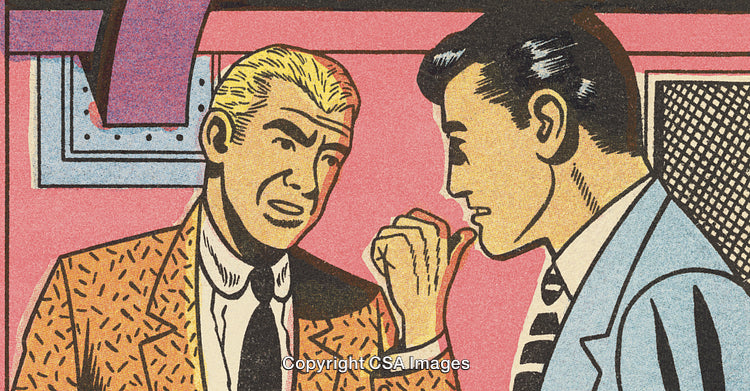 Retro Comic Style Illustration of Two Men in Conversation